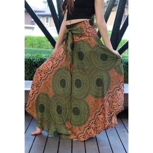 Gypsy Long Olive Mandala Bohemian Chic Maxi Skirt